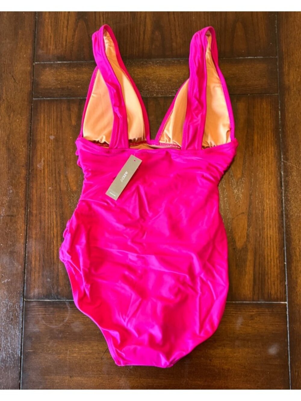 J.Crew Swimsuit Pink Ruched V-neck One Piece Swimsuit NEW Fuchsia 12 Barbiecore - Picture 3 of 4